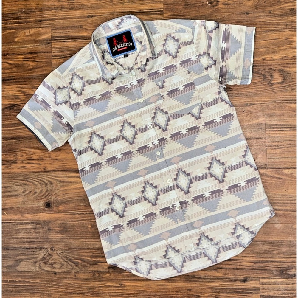 San Francisco‎ Work Shirts Shirt Mens M Tan Aztec Southwestern Button